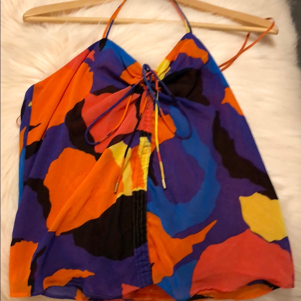 Multicolored Cinch Front Cami w Halter Ties